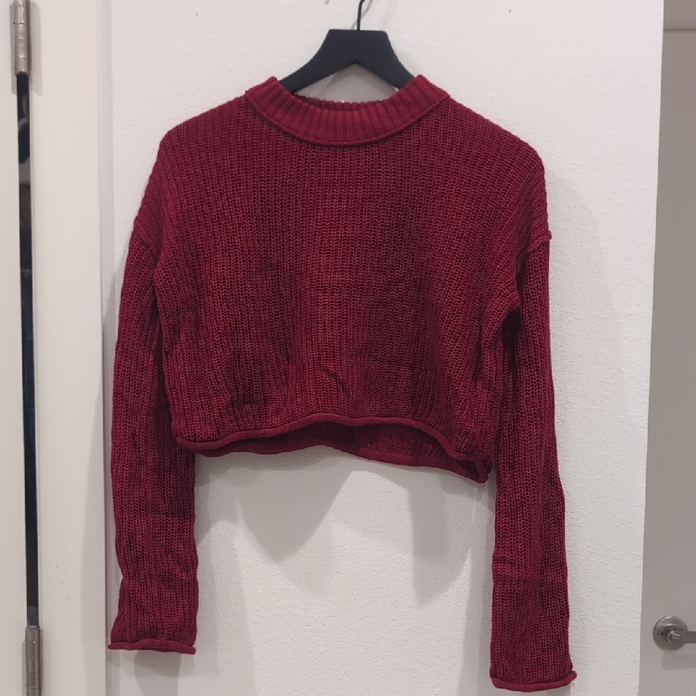 Red Cropped Knit Sweater